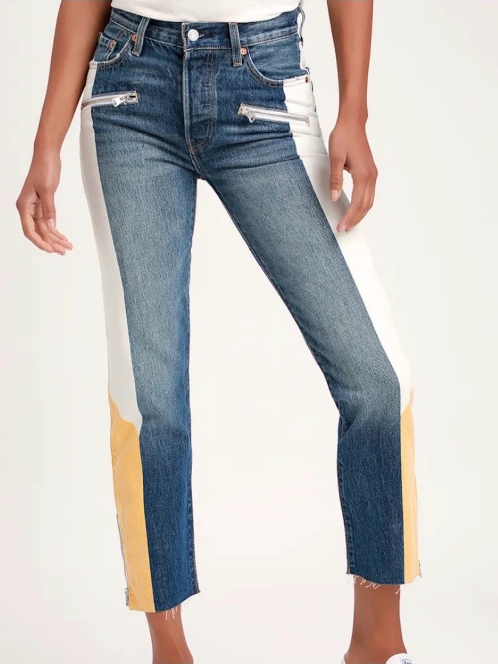 Levi's 501 Original Color Block Cropped Jeans in size 29~ unique, HTF